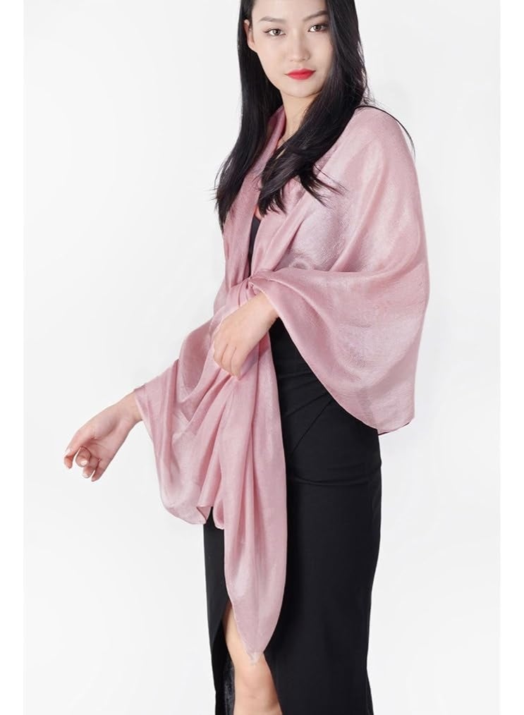 QBSM Womens Large Pink Silky Shawls and Wraps for Bridal Wedding Party Evening Dresses - Image 1